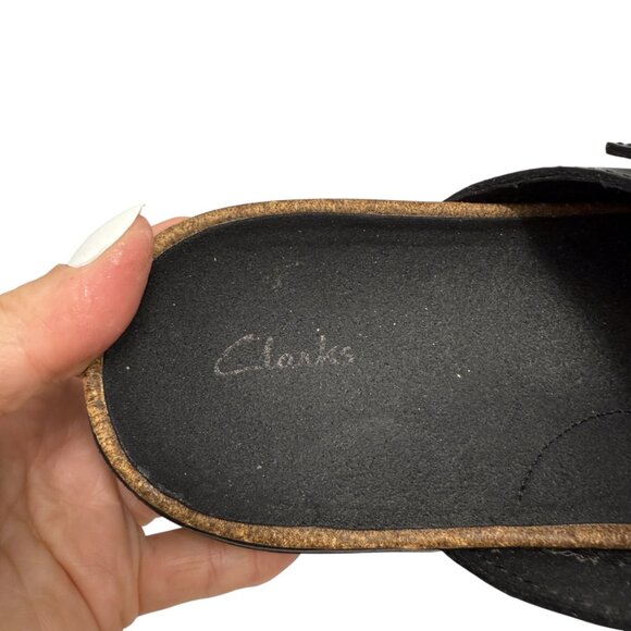 Clarks Botanic Black Leather Strap Sandals Shoes Women's Slide size 8 M - Picture 7 of 11